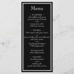 Menu Cardápio de Casamento Preto Minimalista Moderno de