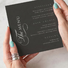 Cardápio de Casamento Preto Quadrado Elegante Cali