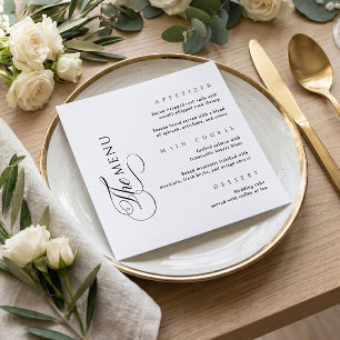 Menu Cardápio de Casamento Quadrado Elegante Caligráfic