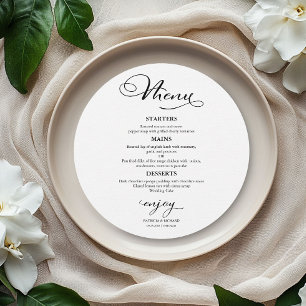 Menu Cardápio de Casamento Redondo Caligrafia Elegante