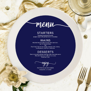 Menu Cardápio de Casamento Redondo Chic Azul-Marinho