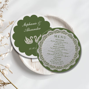 Menu Cardápio de Casamento Redondo com Renda Oliva Vint