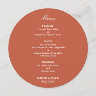 Menu Cardápio de Casamento Redondo de Terracota