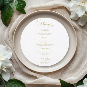 Menu Cardápio de Casamento Redondo Elegante Letra Doura