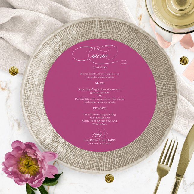 Menu Cardápio de Casamento Redondo Elegante Pink Cassis (Criador carregado)