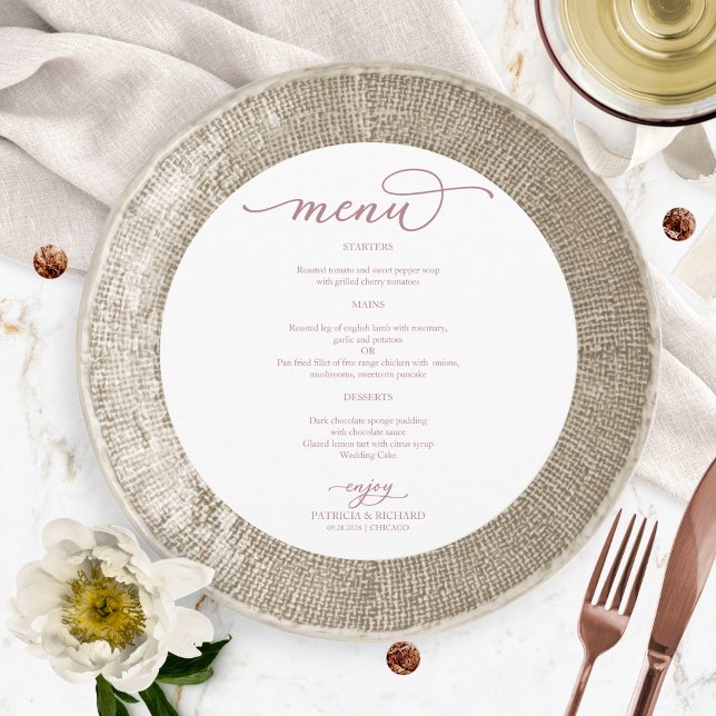 Menu Cardápio de Casamento Redondo em Grafite Rosa Eleg (Criador carregado)