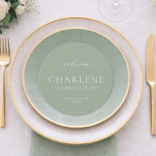 Menu Cardápio de Casamento Redondo em Verde Sálvia