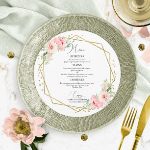 Menu Cardápio de Casamento Redondo Floral Geométrico El
