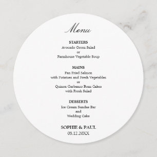 Menu Cardápio de Casamento Redondo Minimalista Elegante