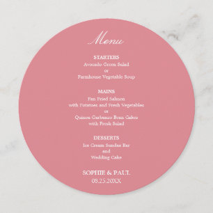 Menu Cardápio de Casamento Redondo Rosa Bege