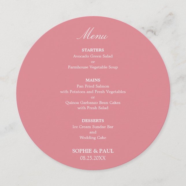 Menu Cardápio de Casamento Redondo Rosa Bege (Frente)