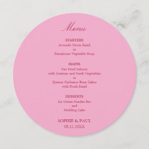 Menu Cardápio de Casamento Redondo Rosa Magenta Elegant