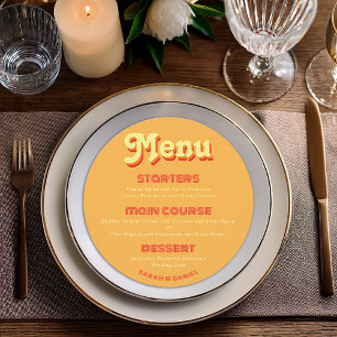 Menu Cardápio de Casamento Retro Redondo Laranja Vermel