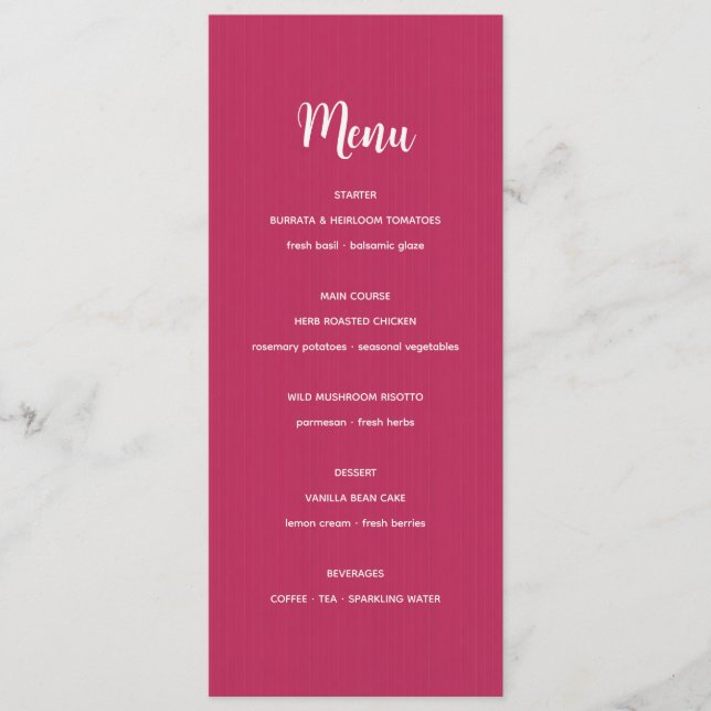 Menu Cardápio de Casamento Retro Rosa Magenta com Listr (Frente)