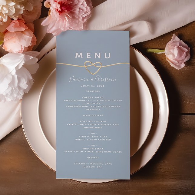 Menu Cardápio de Casamento Romântico Azul Poento (Criador carregado)