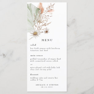 Menu Cardápio de Casamento Romântico Boêmio com Grama d