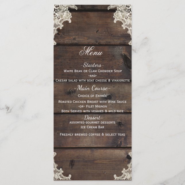 Menu Cardápio de Casamento Romântico do Celeiro de Made (Frente)