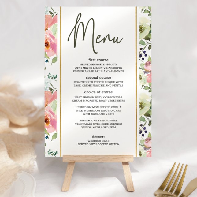 Menu Cardápio de Casamento Romântico Floral Eggshell e  (Criador carregado)