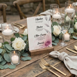 Menu Cardápio de Casamento Romântico Pastel com Margari