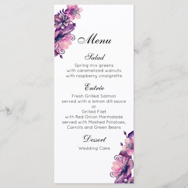 Menu Cardápio de casamento romântico rosa. Cardápio de  (Frente)