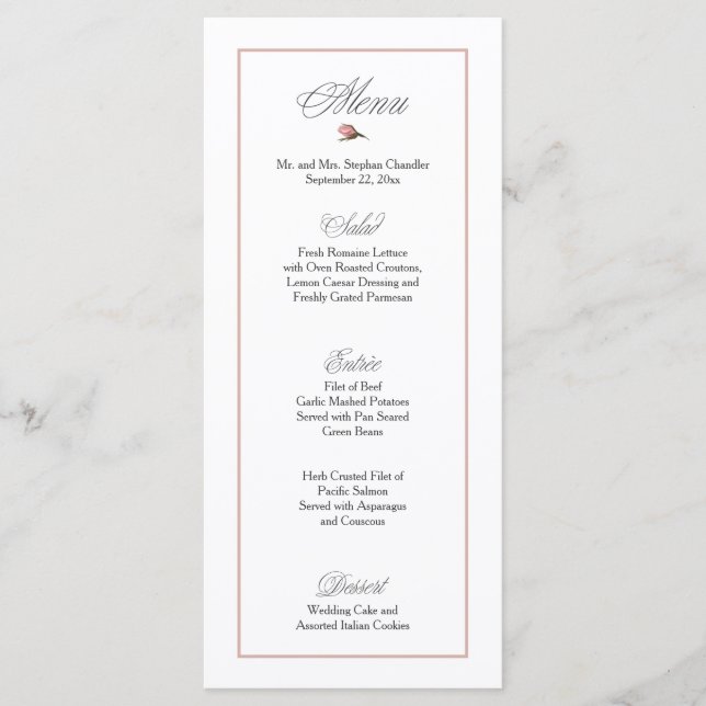 Menu Cardápio de Casamento Rosa Bege (Frente)