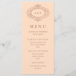 Menu Cardápio de Casamento Rosa Bege com Glam Faux Dour