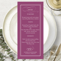Cardápio de Casamento Rosa Cassis Simples Elegante