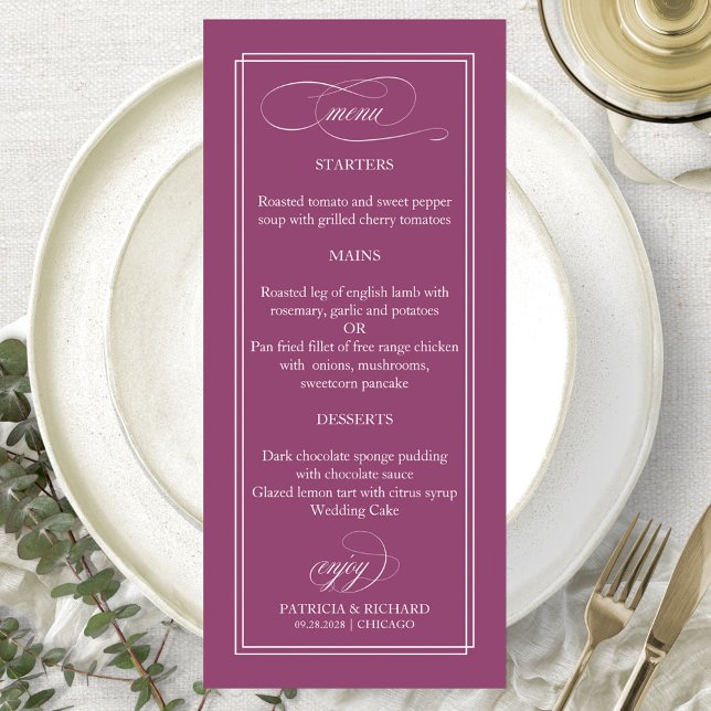 Menu Cardápio de Casamento Rosa Cassis Simples Elegante (Criador carregado)