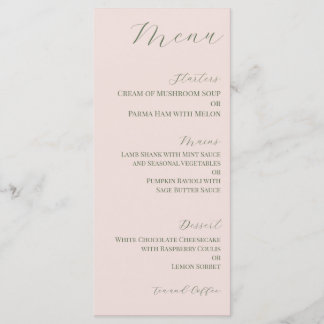 Menu Cardápio de Casamento Rosa Escuro Mínimo e Verde O