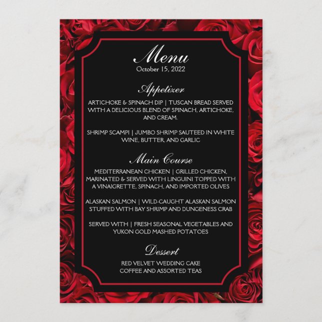 Menu Cardápio de Casamento Rosa Gótica (Frente)