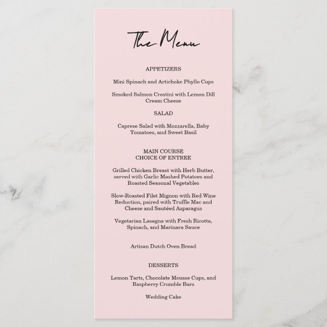 Menu Cardápio de Casamento Rosa Jardim Rosa (Frente)