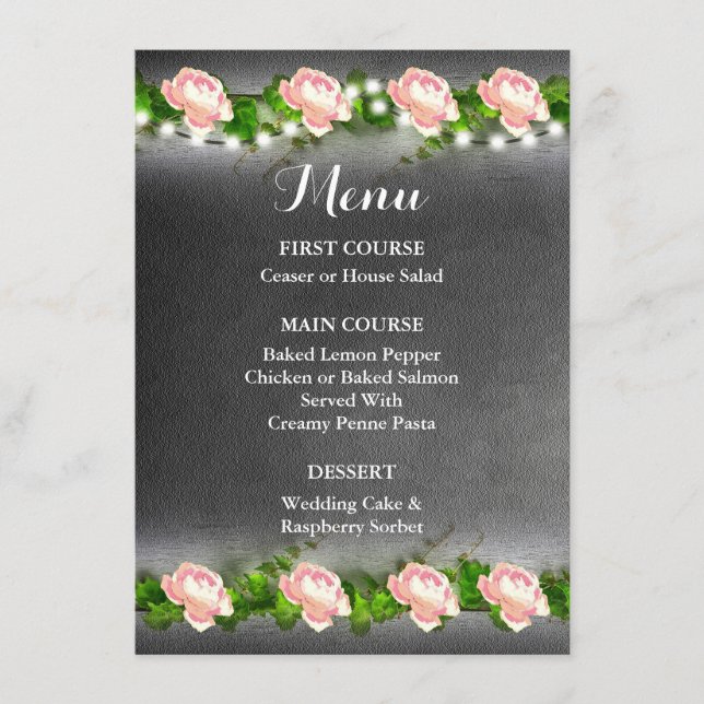 Menu Cardápio de Casamento Rosa Quadro-Negro (Frente)