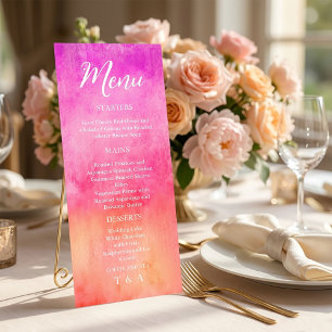 Menu Cardápio de Casamento Rosa Quente e Laranja em Aqu
