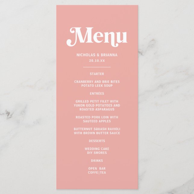 Menu Cardápio de Casamento Rosa Simples (Frente)