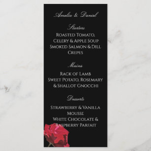 Menu Cardápio de Casamento Rosa Vermelha Gótica em Pret