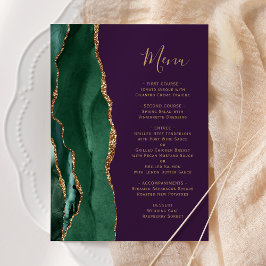Menu Cardápio de Casamento Roxo Dourado Verde Esmeralda