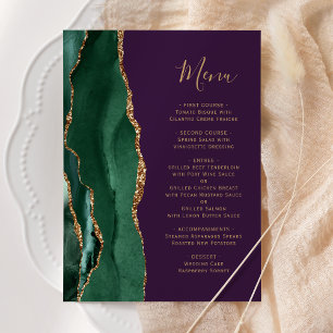 Menu Cardápio de Casamento Roxo Dourado Verde Esmeralda