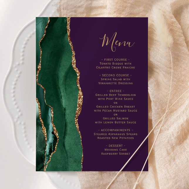Menu Cardápio de Casamento Roxo Dourado Verde Esmeralda (Criador carregado)