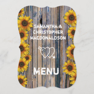 Menu Cardápio de casamento russo de girassol amarelo