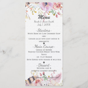 Menu Cardápio de Casamento Rústico Country com Flores &