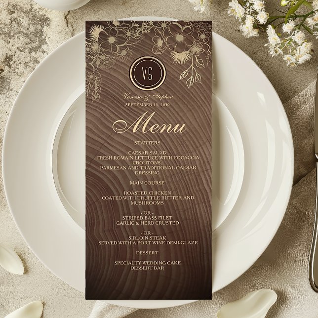 Menu Cardápio de Casamento Rústico de Madeira no Campo (Criador carregado)