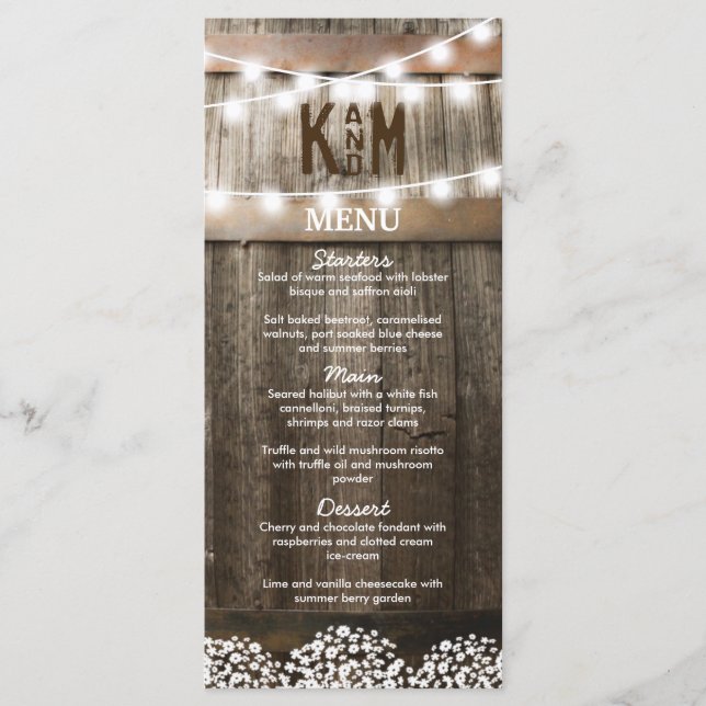 Menu Cardápio de Casamento Rústico no Campo (Frente)