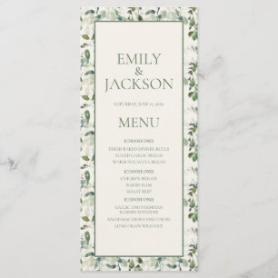 Menu Cardápio de Casamento Sage Moss Verde Folhas Creme