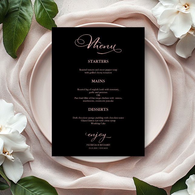 Menu Cardápio de Casamento Simples Elegante Dourado Ros (Criador carregado)