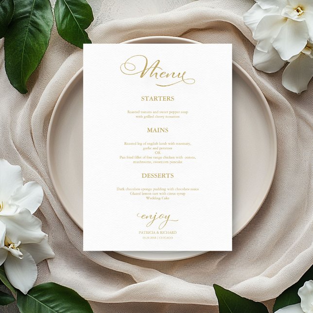 Menu Cardápio de Casamento Simples Elegante Letra Doura (Criador carregado)