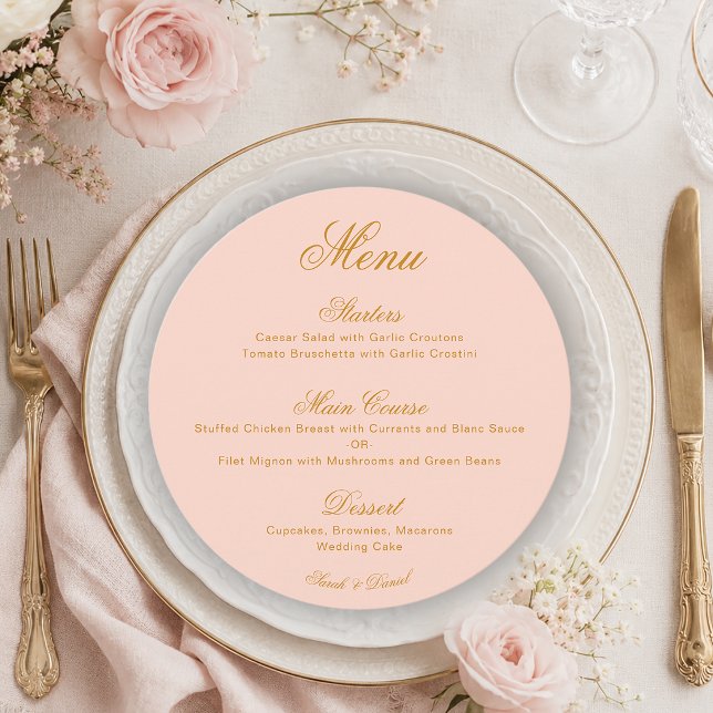 Menu Cardápio de Casamento Simples em Rosa e Dourado co (Criador carregado)