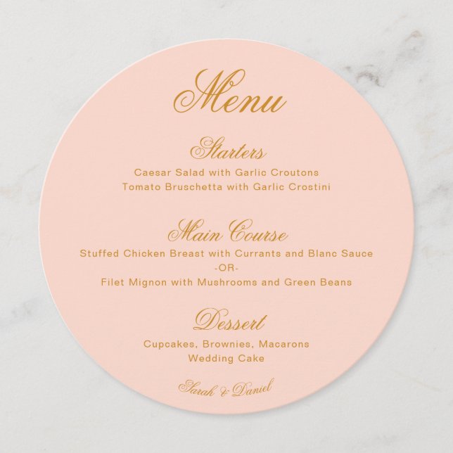 Menu Cardápio de Casamento Simples em Rosa e Dourado co (Frente)