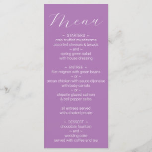 Menu Cardápio de Casamento Simples Minimalista Lavanda