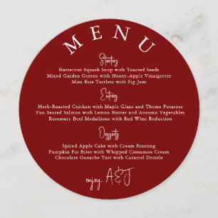 Menu Cardápio de Casamento Simples Moderno Círculo Verm