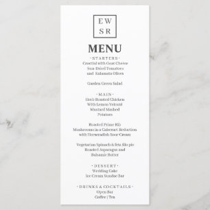 Menu Cardápio de Casamento Simples Monograma Branco e C